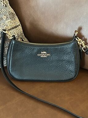 COACH | Coach Black Pebbled Leather Ter Crossbody with Gold Accent
